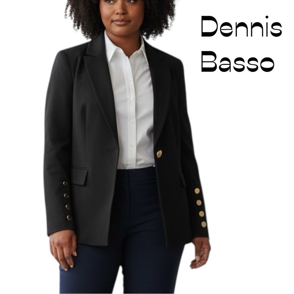 Dennis Basso Black Gold Button Vintage Blazer Jacket Size 16